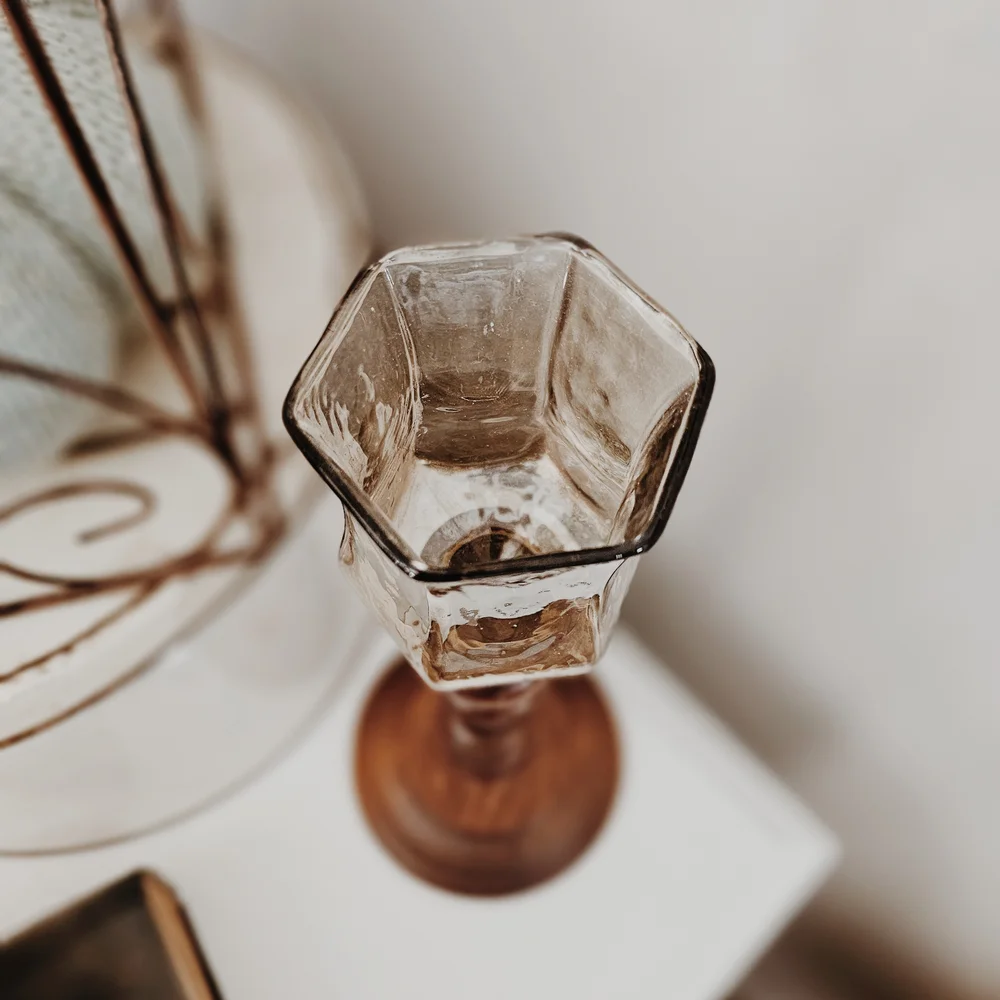 Vintage Glass + Wood Candle Holder - Picture 2 of 3